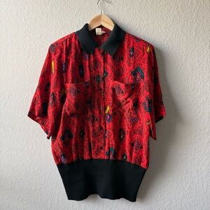 Vintage Neiman Marcus Silk Red and Black Patterned Blouse